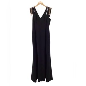 Badgley Mischka Black Maxi Dress with Gold Accents